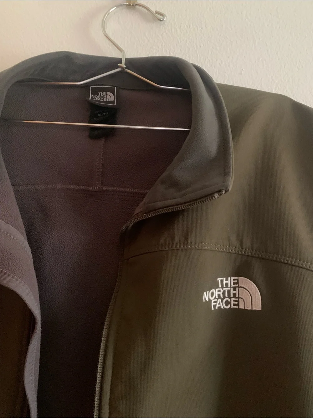 The North Face Olive Softshell Vest with Gray Trim